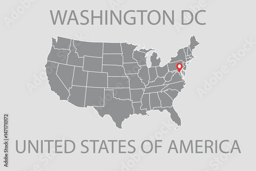USA map with capital Washington DC