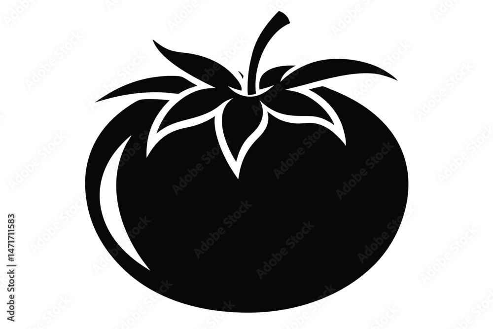 A shadowed tomato with leaves and a stem offers a bold vegetable fruit icon A shadowed tomato with leaves and a stem offers a bold vegetable fruit icon