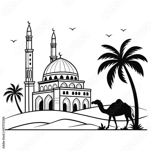 Silhouette of a mosque with a dome against the sky, representing historical architecture and cultural landmarks in Jerusalem