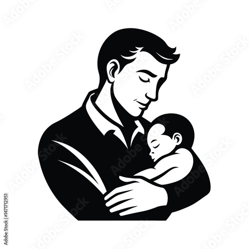 Father Holding Sleeping Baby Illustration
