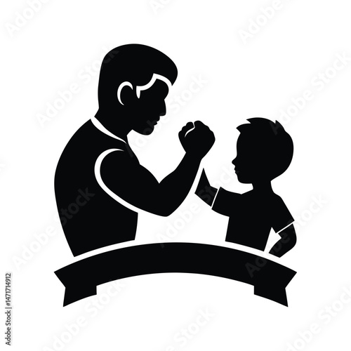 Father and Son Arm Wrestling Silhouette