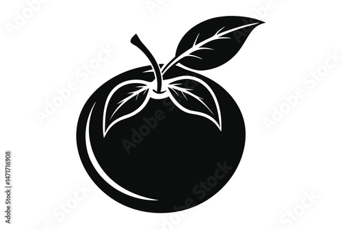 Single silhouette of an orange fruit with two leaves stands out clearly
