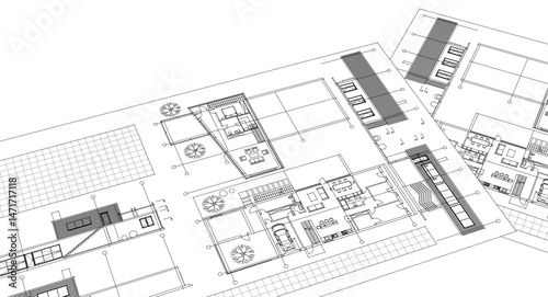 residential house plan sketch 3d illustration