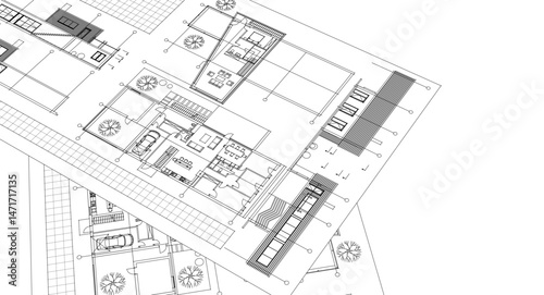 residential house plan sketch 3d illustration