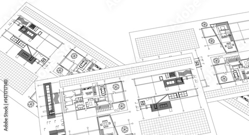 residential house plan sketch 3d illustration