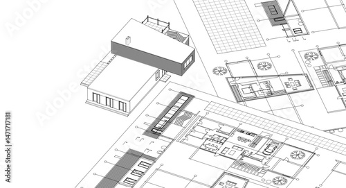 residential house plan sketch 3d illustration