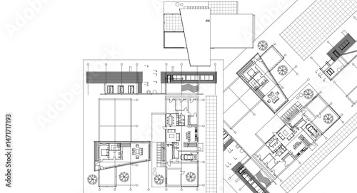 residential house plan sketch 3d illustration