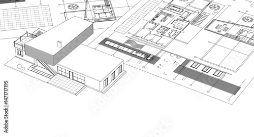 residential house plan sketch 3d illustration