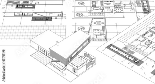 residential house plan sketch 3d illustration