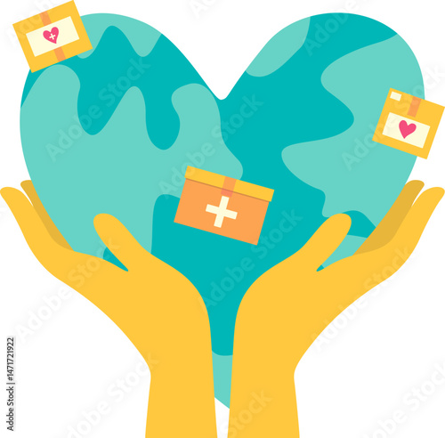 World humanitarian day illustration. International charity, donation, for humanity crisis and social issue. Vector isolated.