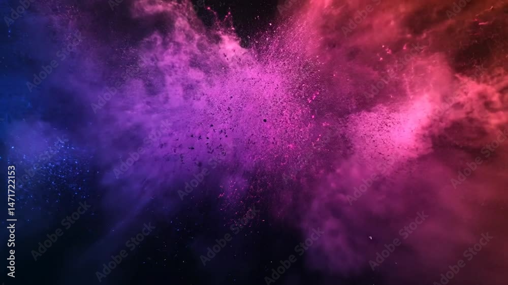 Mesmerizing display of colorful powder dust in slow motion against a dark background Mesmerizing display of colorful powder dust in slow motion against a dark background