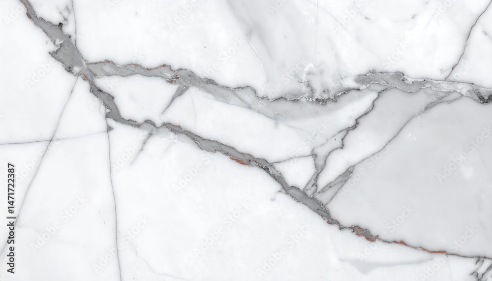 Naklejka premium Cracked, textured marble reveals a natural, veined pattern with subtle earthy tones contrasting against the white stone surface.