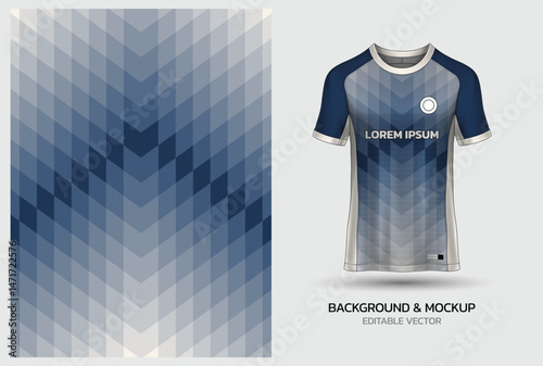 Jersey mockup and background pattern design. Uniform front view jersey and sublimation templates for sports, soccer, football, volleyball, badminton, e-sports, casual