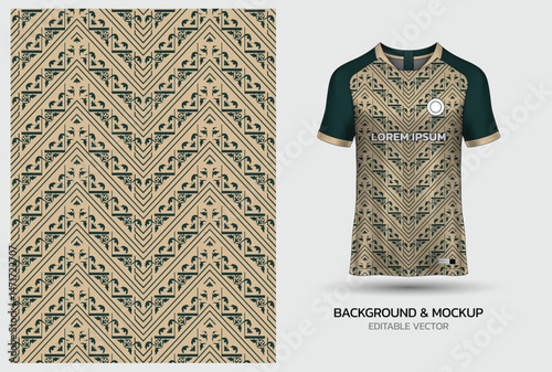 Jersey mockup and background pattern design. Uniform front view jersey and sublimation templates for sports, soccer, football, volleyball, badminton, e-sports, casual