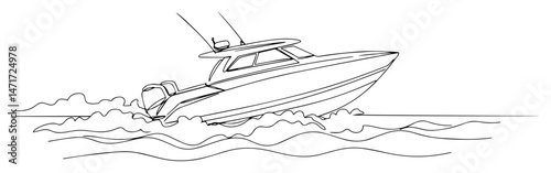 Vector line illustration of speedboat cutting through waves