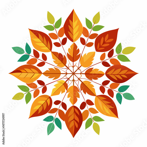 Autumn Leaves Mandala Vector on White