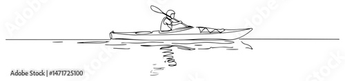 Kayaker paddling on calm water minimalist line illustration