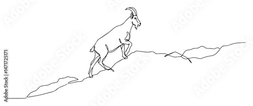 Mountain Goat Climbing Line Art Vector