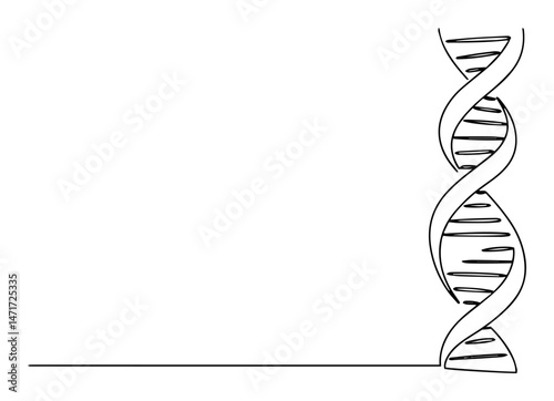 Vertical DNA strand drawn in one line on the right side. Minimal vector for medical and scientific designs