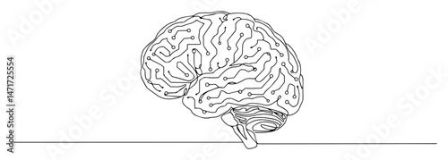 human brain side view line art vector

