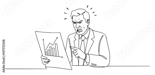 Angry businessman pointing at declining chart, financial loss