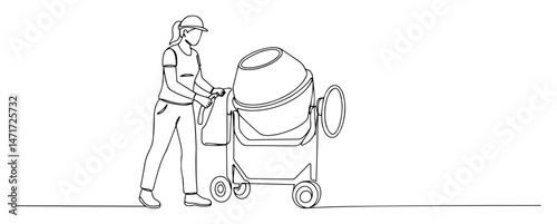 female worker with concrete mixer vector