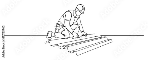 roofer installing metal sheets vector