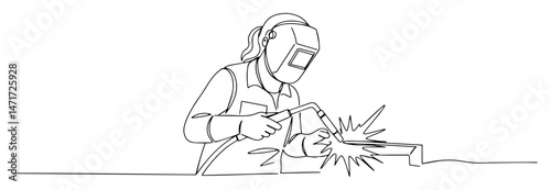 woman welding metal – safety mask illustration