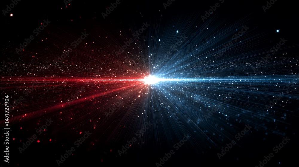 Obraz premium Abstract light burst background with dazzling red and blue starfield effects cosmic energy