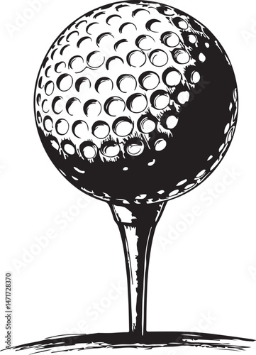 Vintage Etching Style Golf Ball Vector Illustration - Hand Drawn Black and White Golf Ball Sketch for Posters and Prints