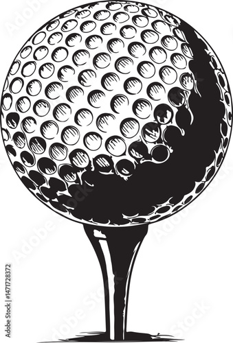 Vintage Etching Style Golf Ball Vector Illustration - Hand Drawn Black and White Golf Ball Sketch for Posters and Prints