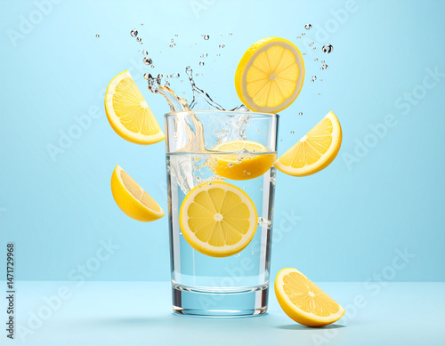 Slices of fresh lemon kumpink into clean drinking water