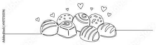 romantic pralines with hearts in one line style, sweet minimal vector