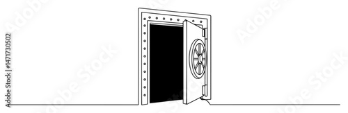 open bank vault door with empty black interior, concept line art vector