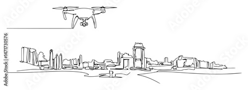 postapocalyptic city with drone surveillance vector