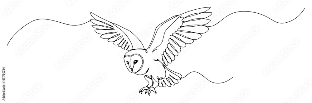 Fototapeta premium owl flying one line vector with trail