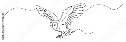 owl flying one line vector with trail