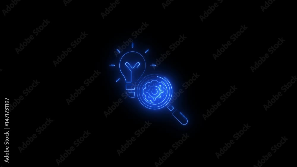 Glowing neon research and development icon.HD motion graphic video animation with neon effects.isolated on a black background.
