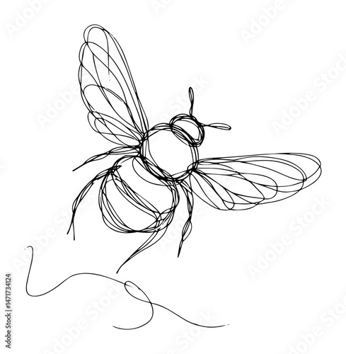 flying bee line art vector