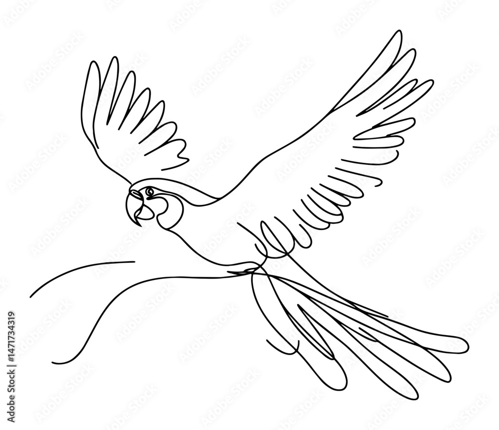 Obraz premium flying parrot one line vector
