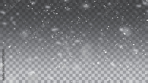 Winter snow flakes background. Blizzard transparent texture. Snow