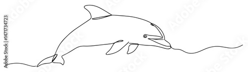 black and white vector of a dolphin drawn in continuous line style