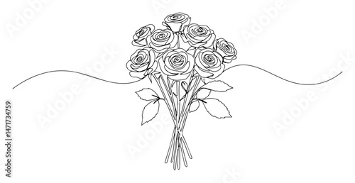 vector of a rose bouquet drawn in one line style, elegant and floral
