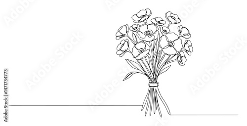 continuous line drawing of a bouquet