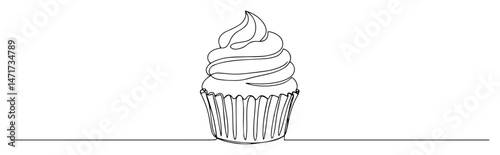 vector of a cupcake drawn with one continuous line in a clean outline style