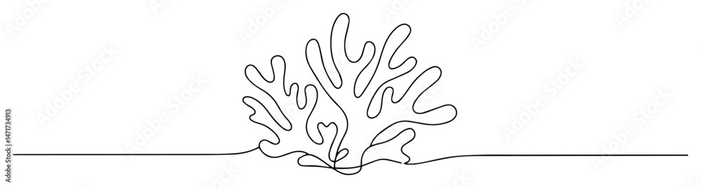 Obraz premium minimalistic coral shape in one line vector style, ocean reef plant sketch illustration