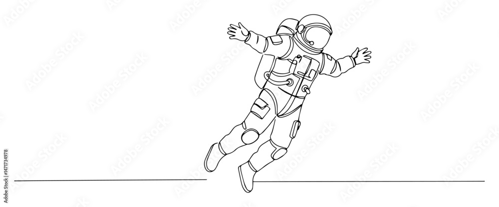 Fototapeta premium blackandwhite vector of astronaut floating in space, minimal line art in sketch style