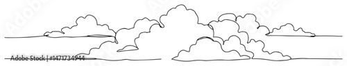 blackandwhite vector of clouds on the horizon, minimal line art illustration of sky
