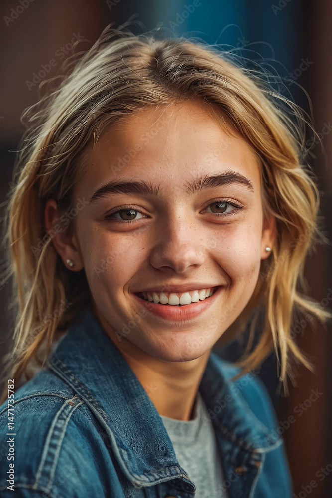 Cheerful Young Woman in Denim Jacket Cheerful Young Woman in Denim Jacket