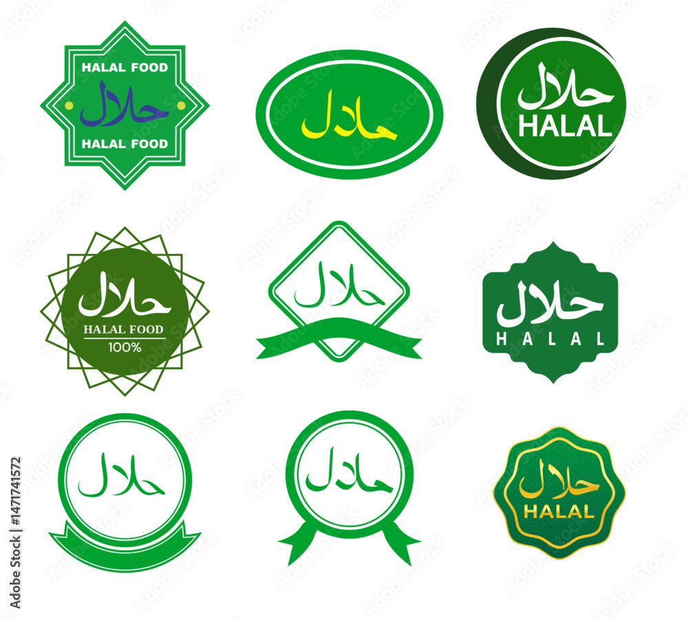 Fototapeta premium Halal Food Certified Icon Set – Vector Halal Labels and Certification Symbols for Packaging & Branding